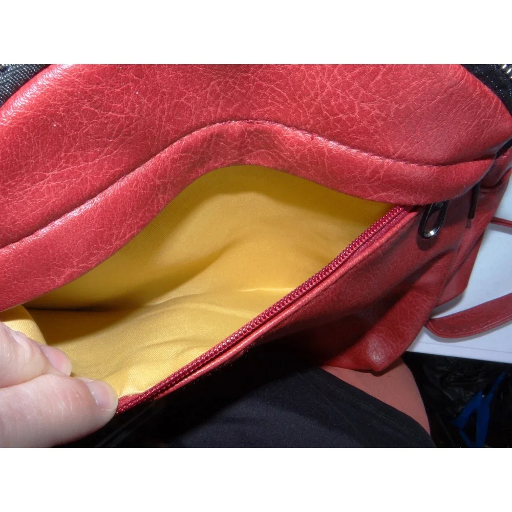 Red Faux Leather Mini Backpack Pebbled Dome Bag Adjustable Straps 4131